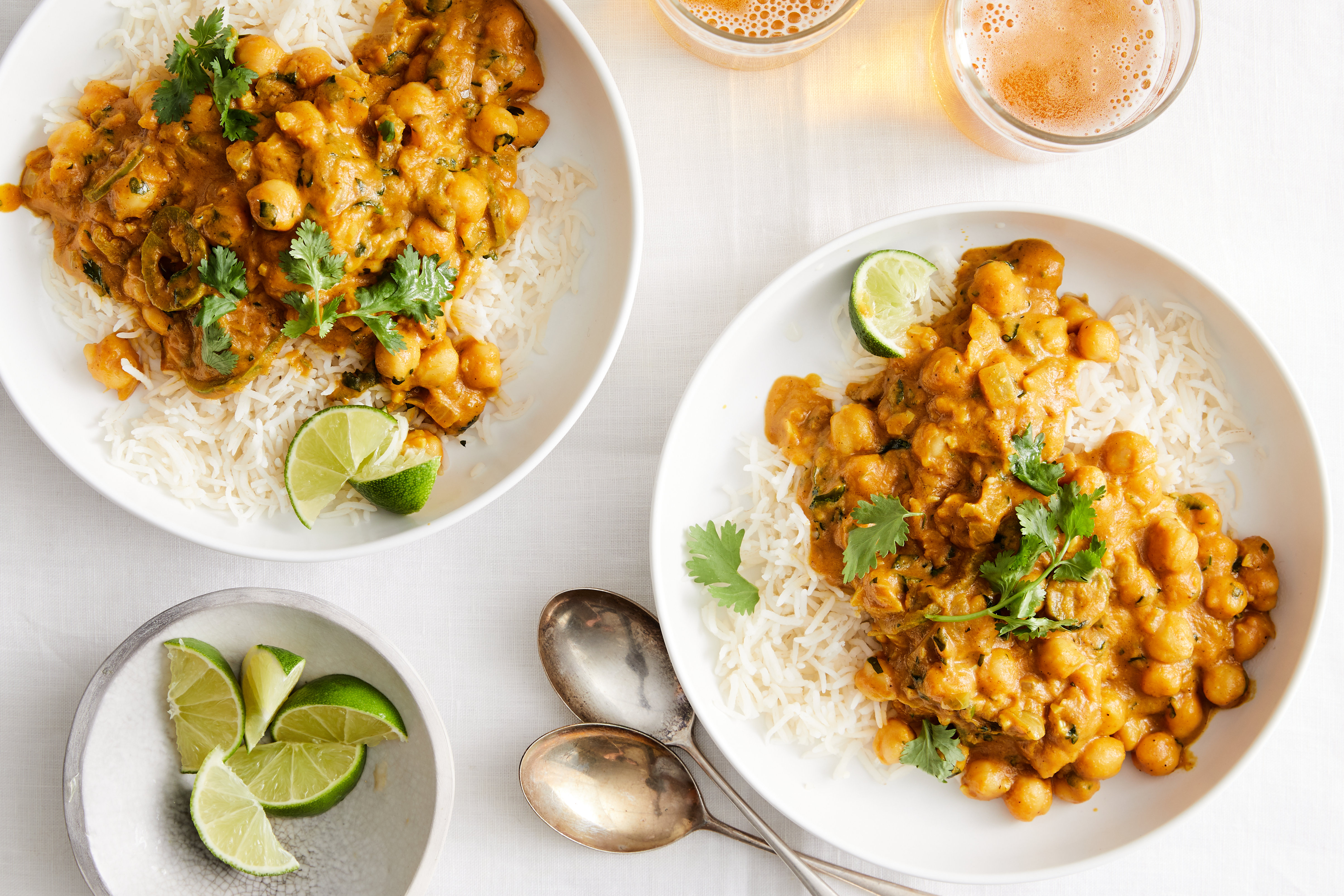 photo of coconut curry chickpeas with pumpkin and lime